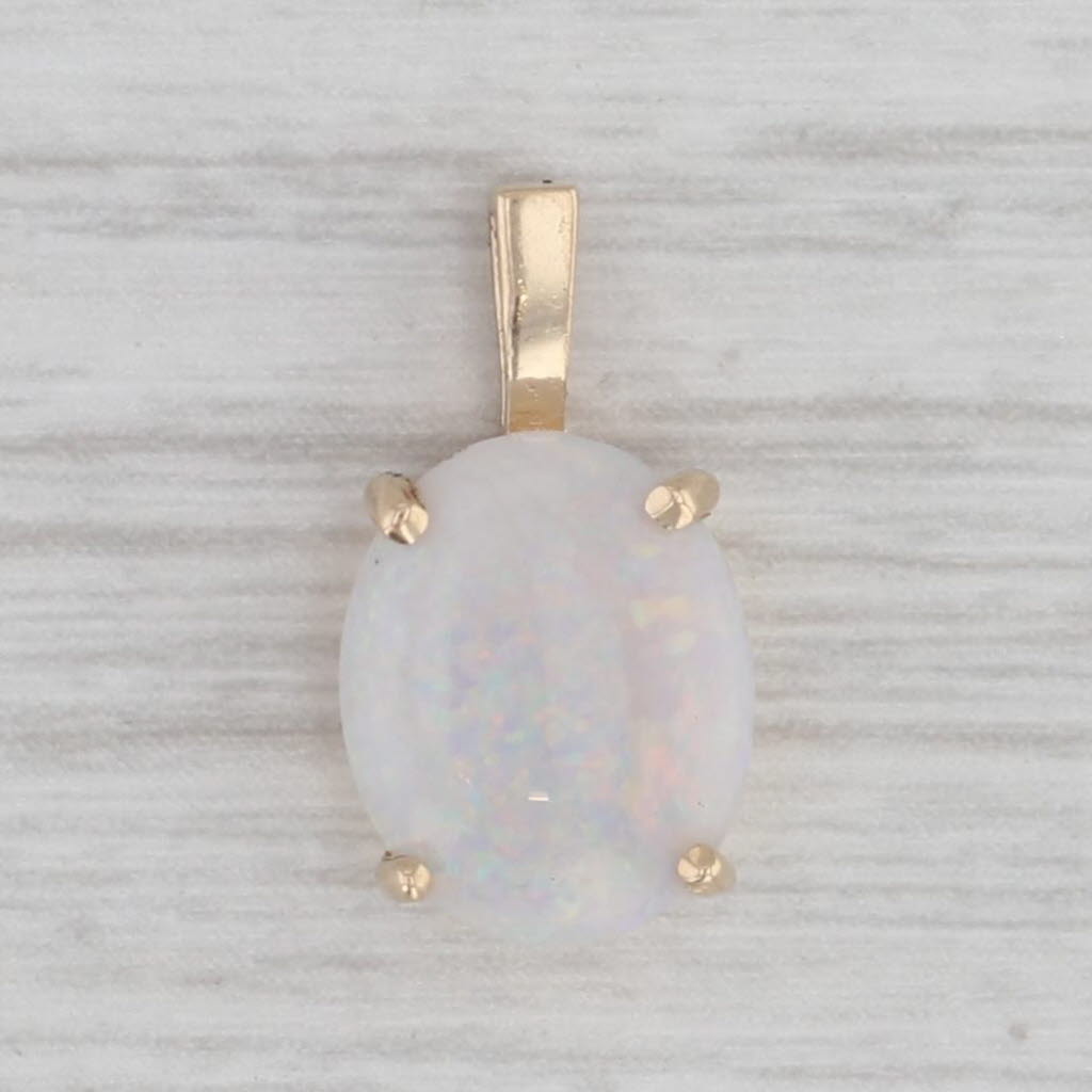 Gray Opal Oval Cabochon Solitaire Pendant 14k Yellow Gold Small Drop