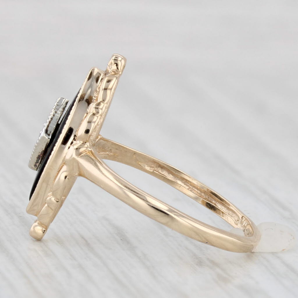 Light Gray Vintage Onyx Diamond Signet Ring 10k Yellow Gold Size 4.5