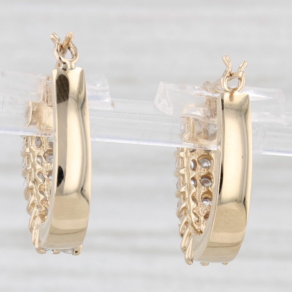 Light Gray 1ctw Diamond J-Hook Oval Hoop Earrings 14k Yellow Gold Snap Top Pierced