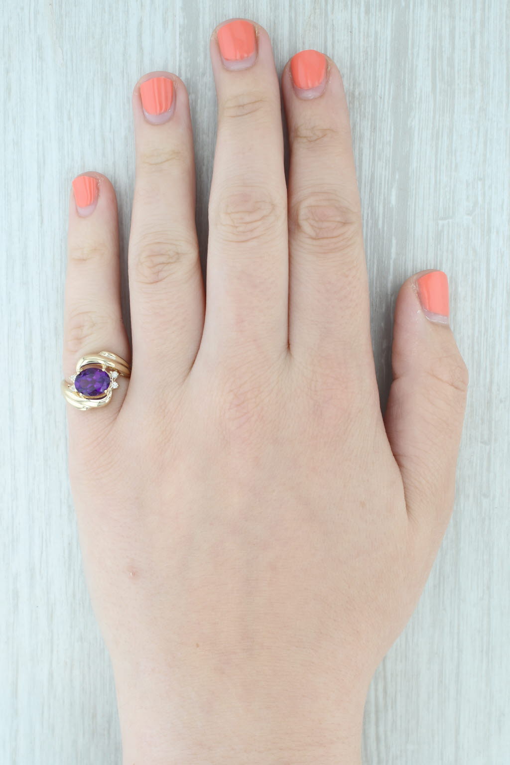 1.75ctw Oval Amethyst Diamond Bypass Ring 14k Yellow Gold Size 4.75