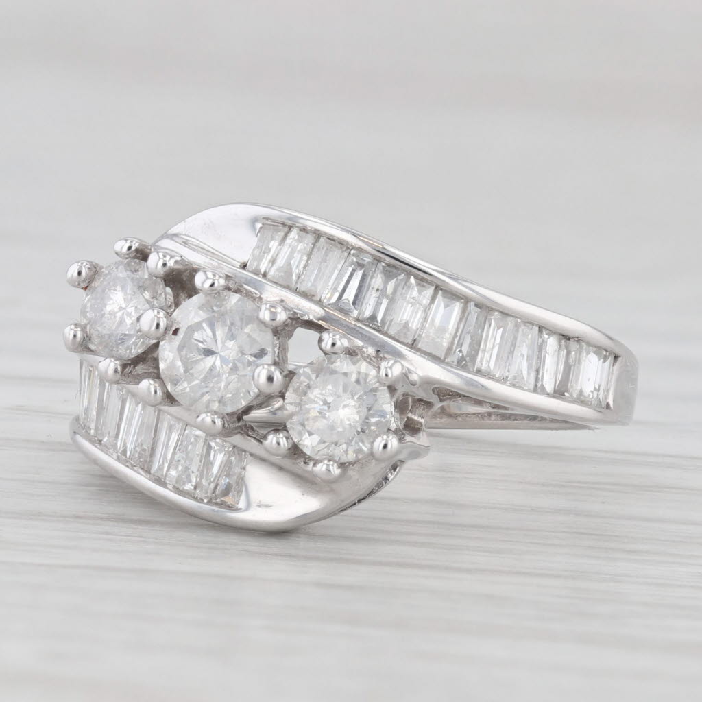 Light Gray 1.70ctw Diamond 3-Stone Bypass Ring 14k White Gold Size 6