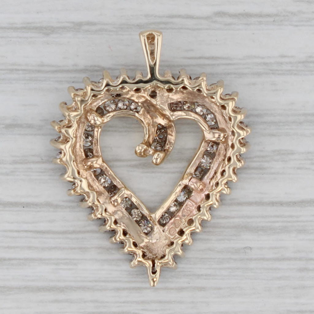Gray 1.10ctw Champagne Diamond Open Heart Pendant 10k Yellow Gold