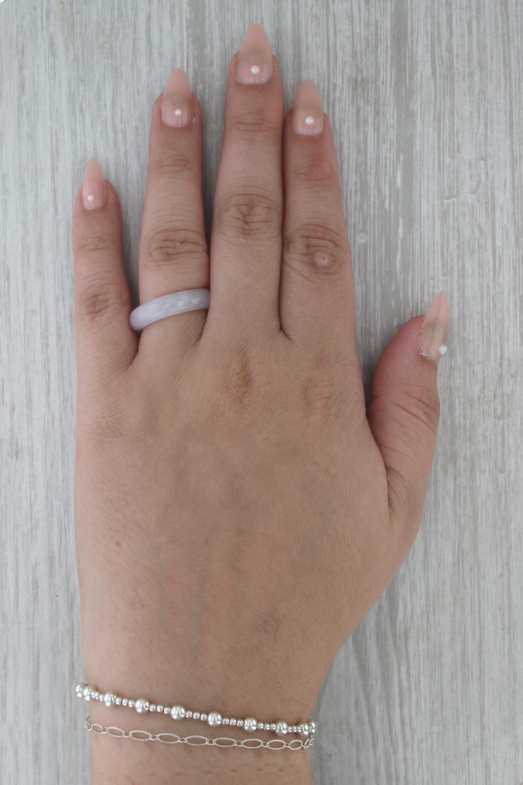 Marbled Pale Green Lavender Jadeite Jade Band Ring Size 7.5 5.4mm