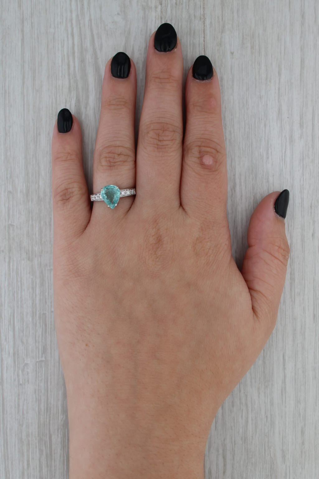 1.95ctw Pear ParaibaTourmaline Diamond Ring 18k White Gold Size 7.75 GIA