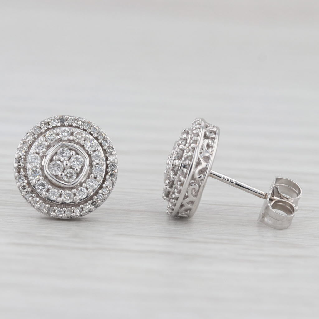 Light Gray 0.50ctw Diamond Halo Stud Earrings 10k White Gold