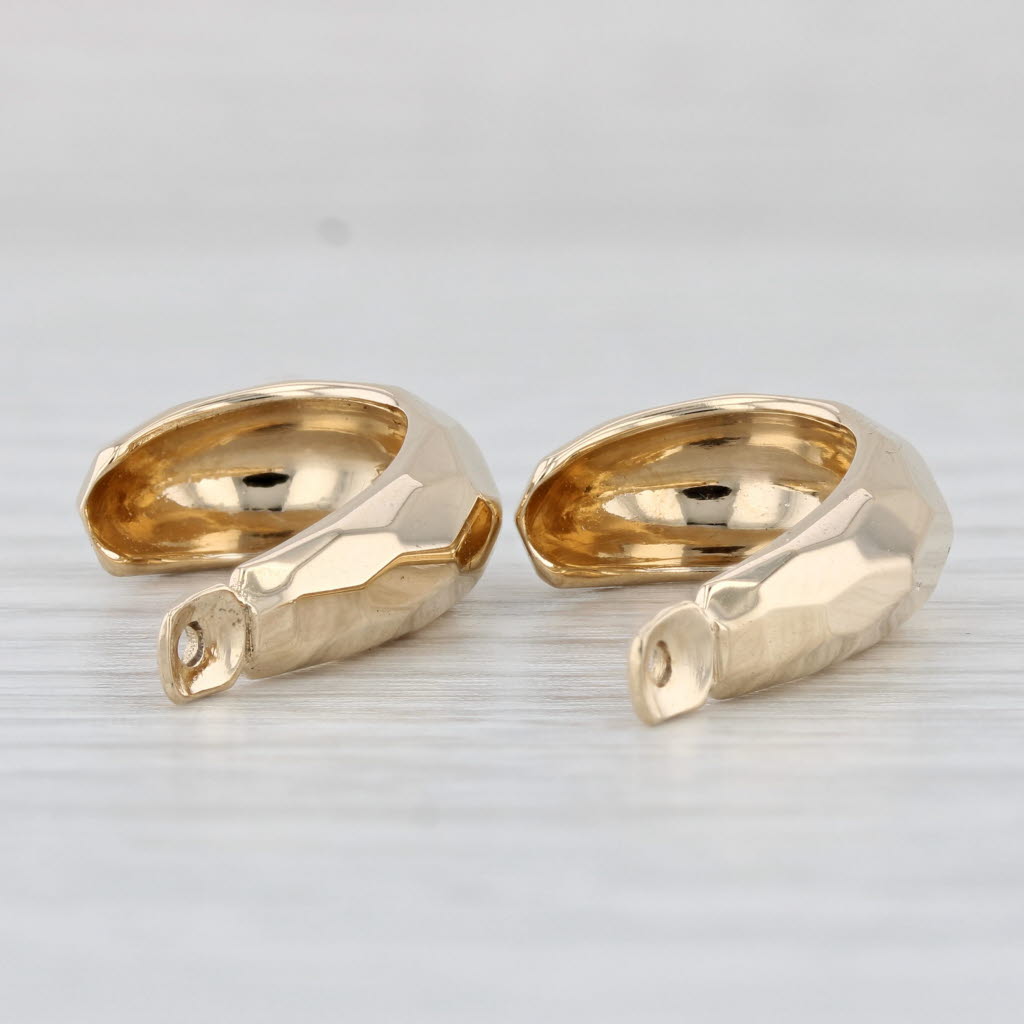 Light Gray Beveled J-Hook Earring Enhancer Dangles 14k Yellow Gold For Studs