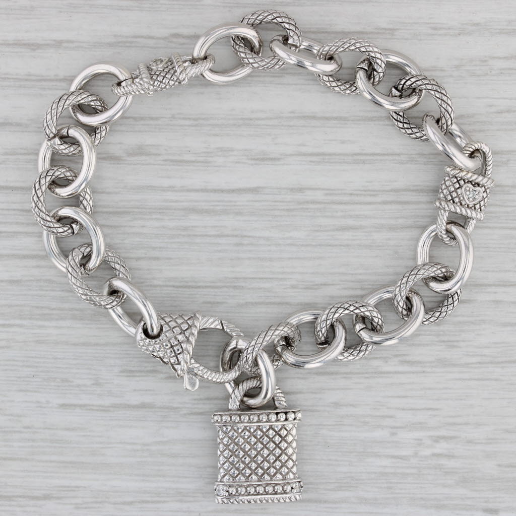 Gray 0.47ctw Cubic Zirconia Lock Charm Bracelet Sterling Silver Judith Ripka 7.25"