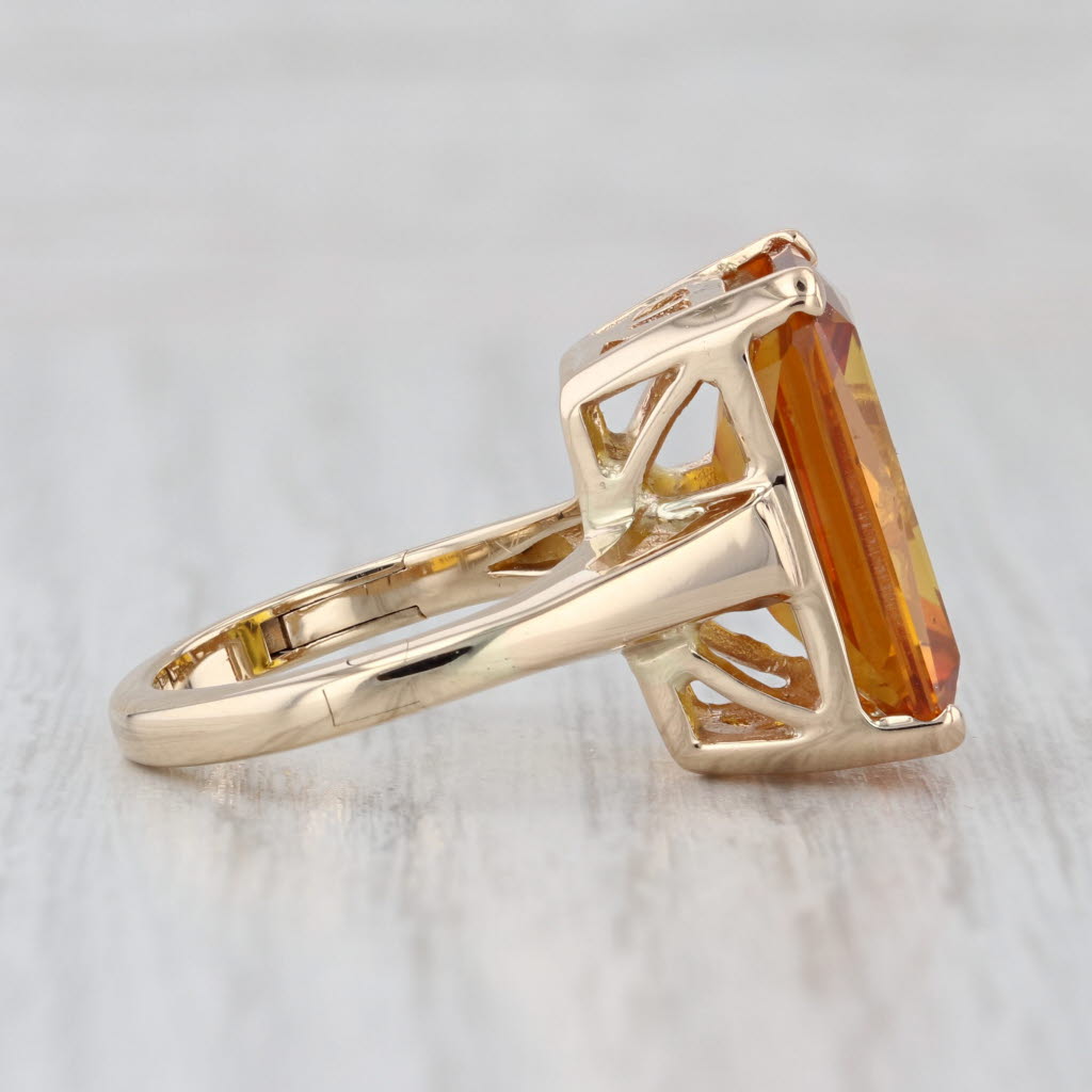 12.30ct Lab Created Yellow Orange Sapphire 14k Yellow Gold Size 6 Arthritic Band