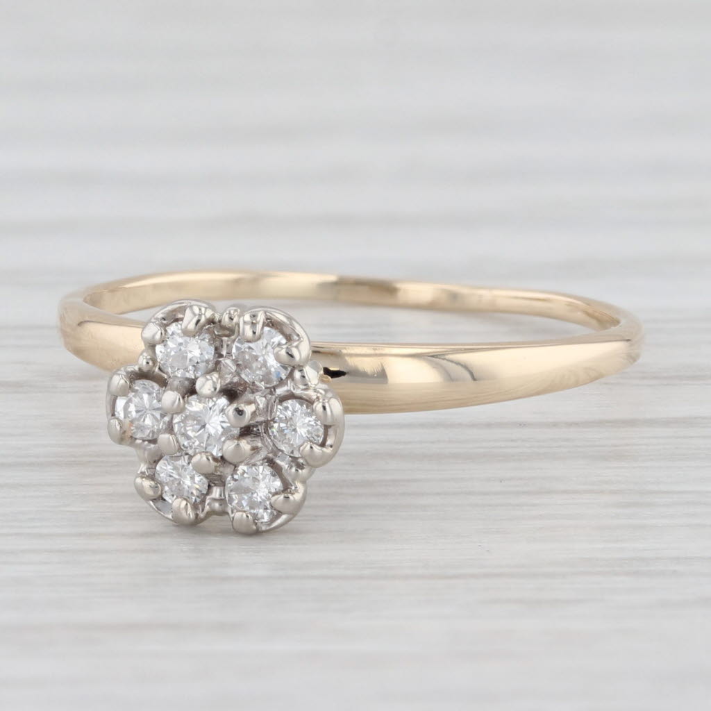 Light Gray 0.15ctw Diamond Cluster Vintage Engagement Ring 10k Gold Size 8