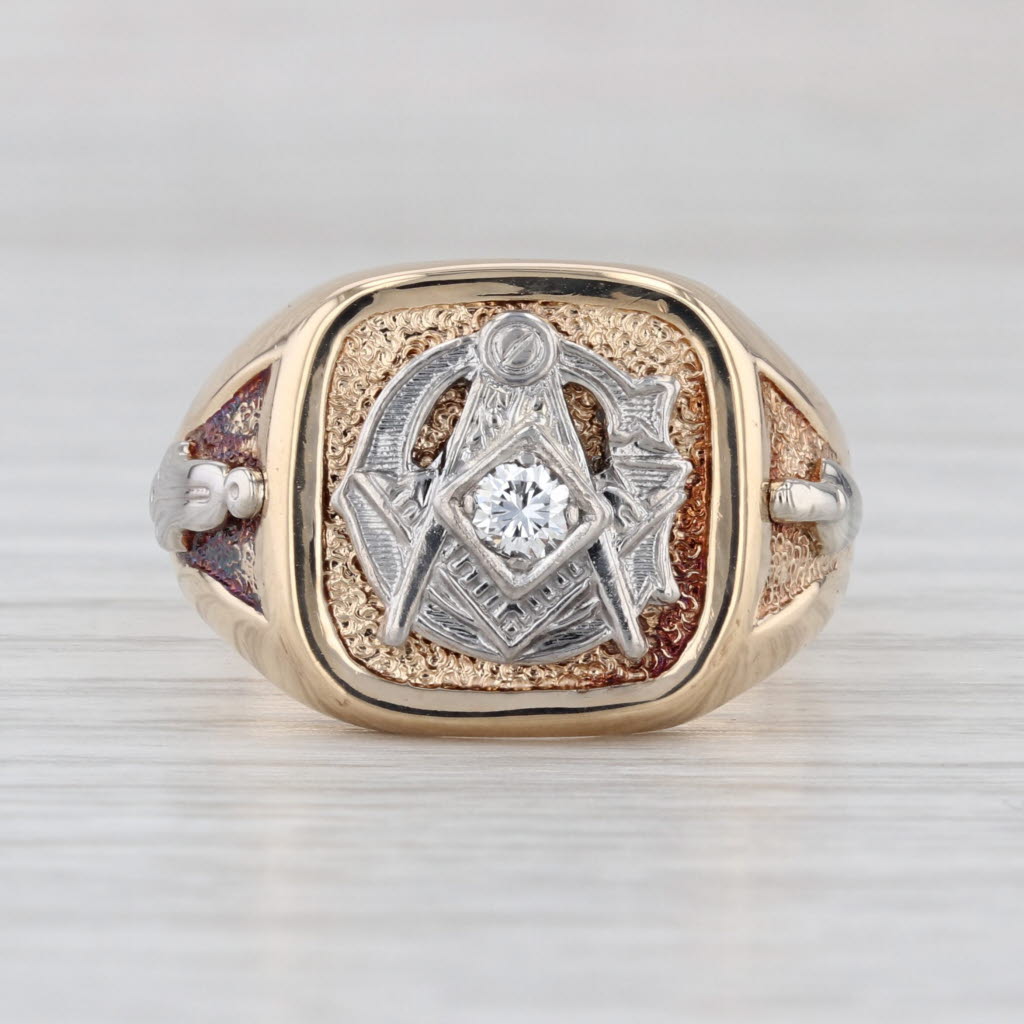 Vintage Diamond Masonic Square Compass Ring 14k Gold Size 9.75 Blue Lodge
