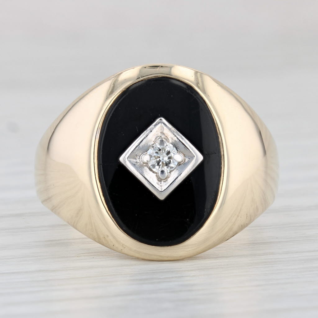 Light Gray Onyx Diamond Ring 10k Yellow Gold Size 11 Signet