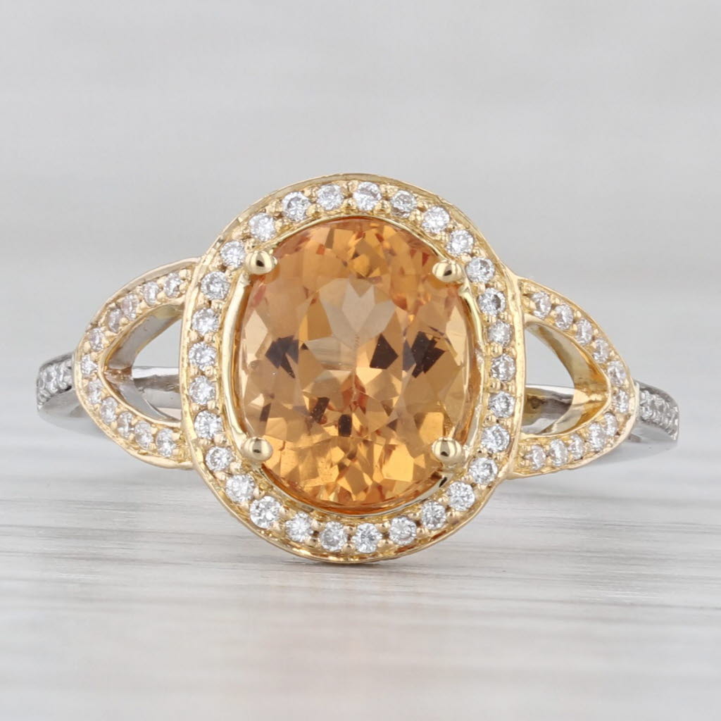 Light Gray 3.05ctw Orange Topaz Diamond Halo Ring 14k Yellow White Gold Size 6.5