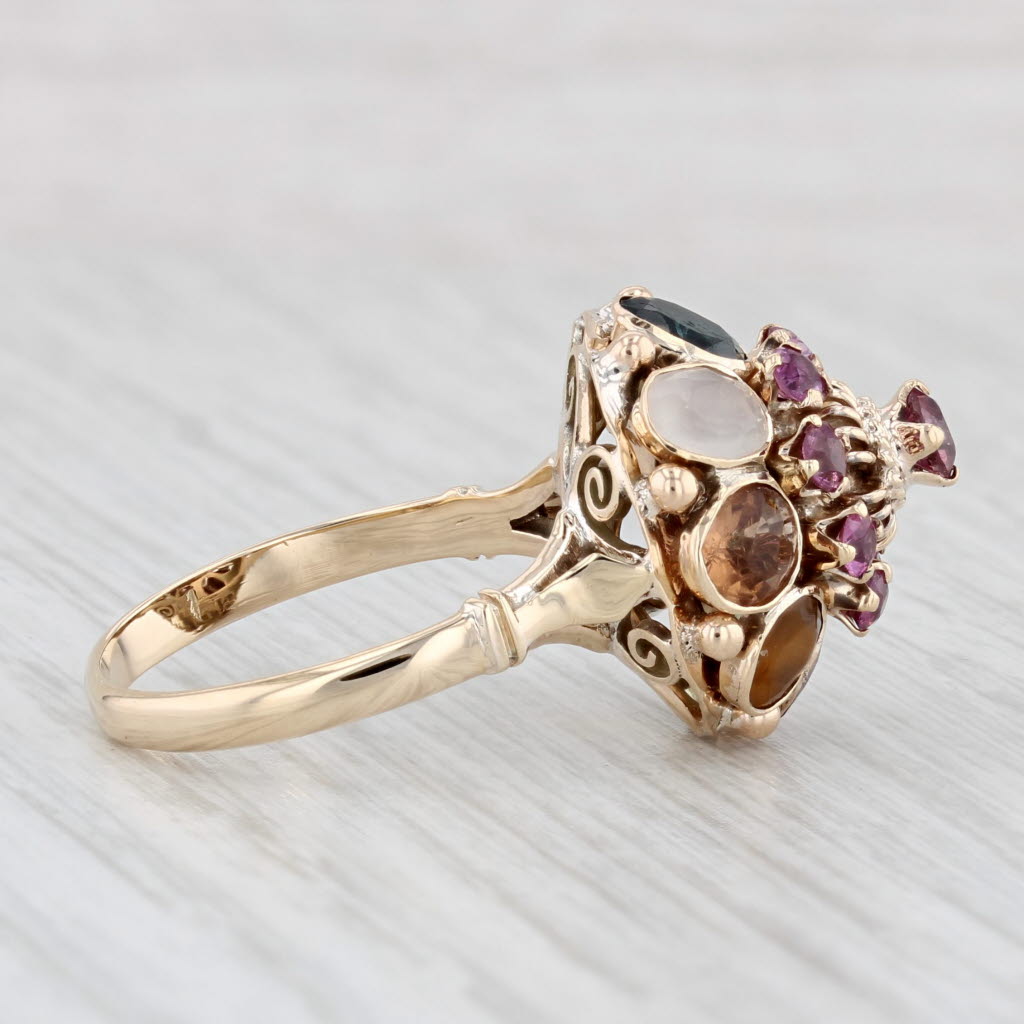 Light Gray Domed Gemstone Cluster Cocktail Ring 9k Yellow Gold Sapphire Chalcedony Size 7.5