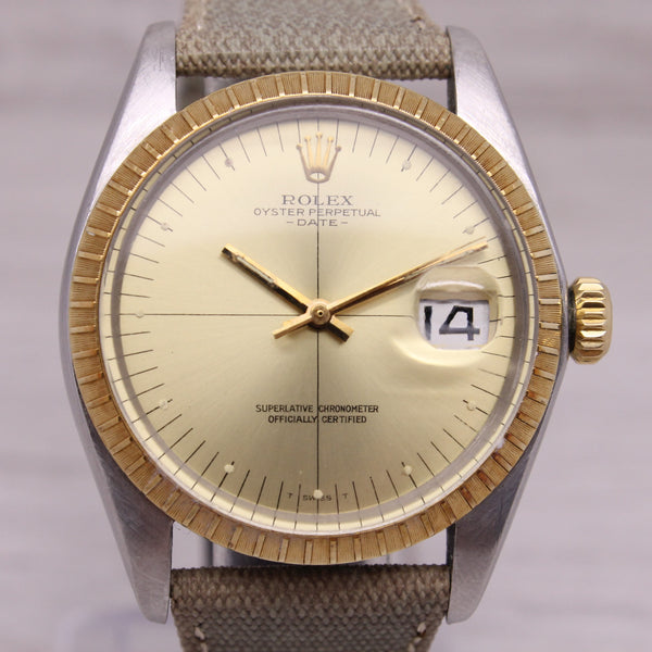 Vintage 1974 Rolex Date 1505 Mens 34mm Steel & 14k Automatic Watch Zephyr Dial