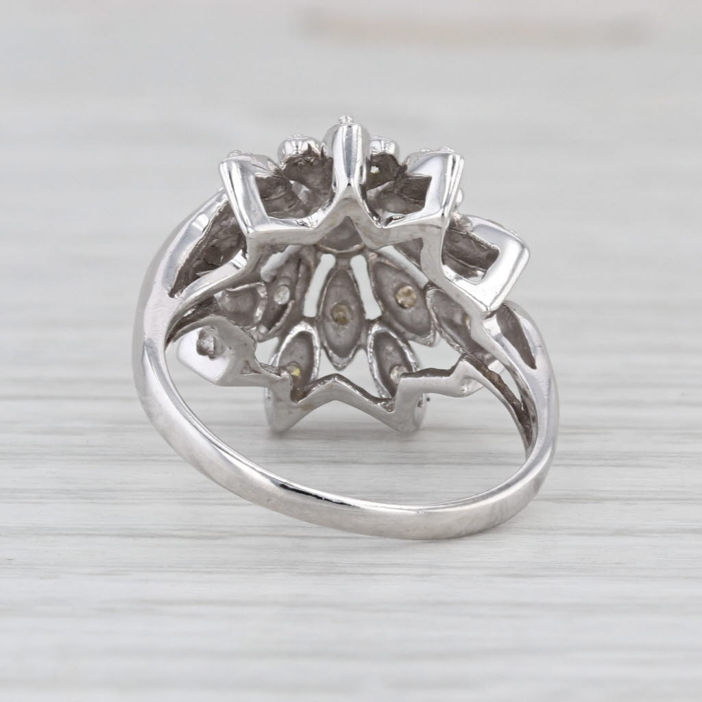 Vintage 0.29ctw Diamond Flower Cluster Ring 14k White Gold Size 6.5