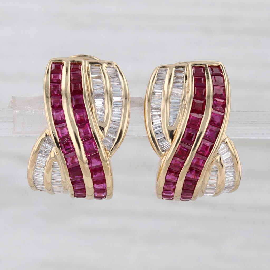 Le Vian 3.80ctw Ruby Diamond Earrings 18k Yellow Gold Omega Backs Clip On Drops