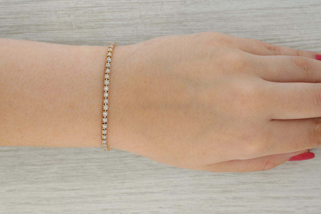 Rosy Brown 0.75ctw Diamond Tennis Bracelet 14k Yellow Gold 7.25" 3.1mm