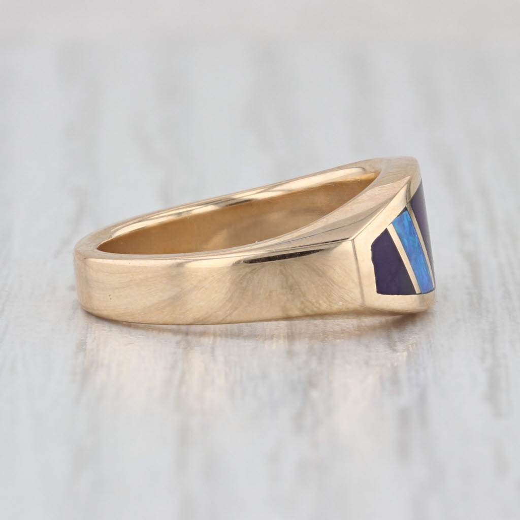 Opal Sugilite Mosaic Inlay Ring 14k Yellow Gold Band Size 6.25-6.5
