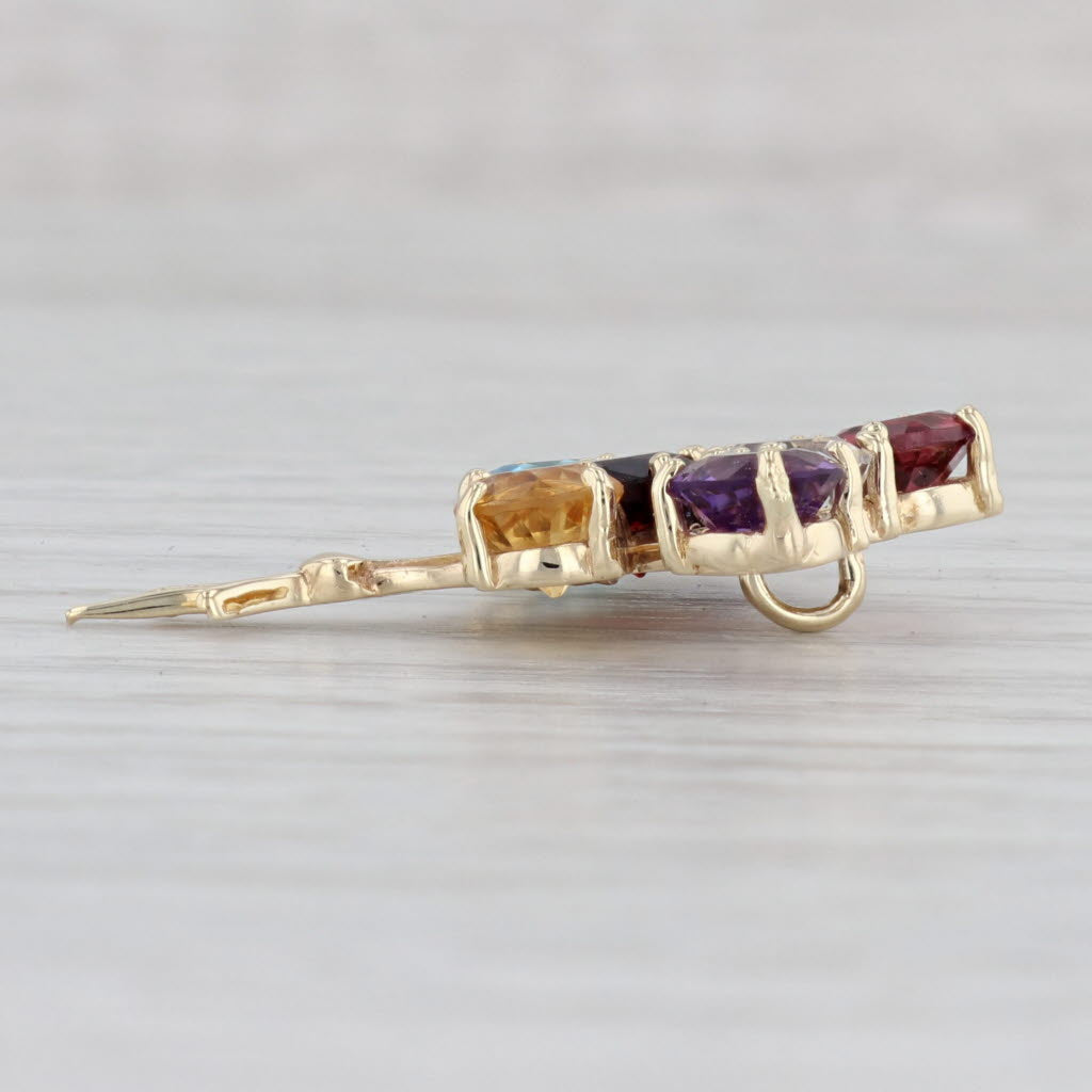 Light Gray Gemstone Flower Bouquet Pendant 10k Gold Topaz Iolite Garnet Citrine Amethyst