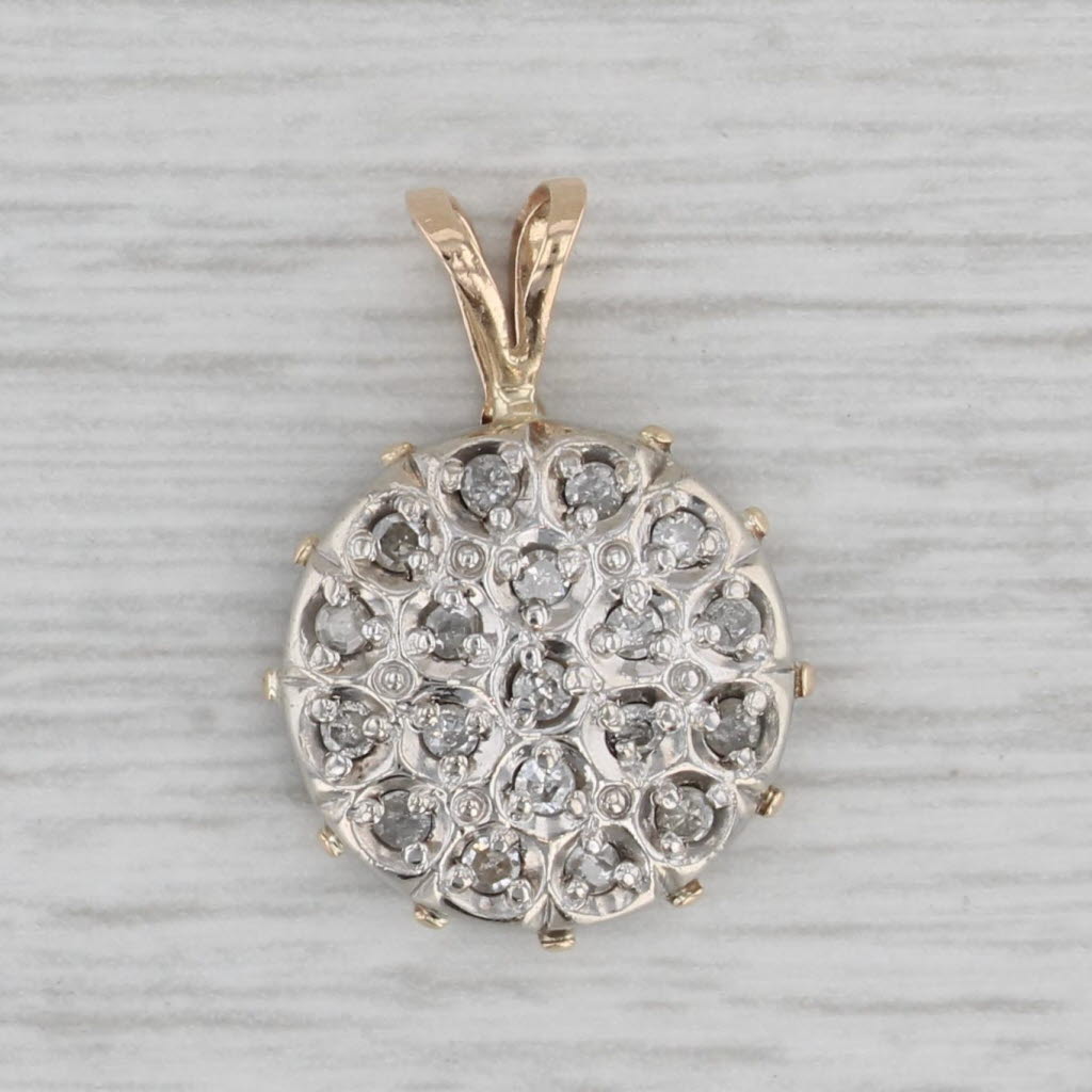 Gray 0.28ctw Diamond Cluster Pendant 10k Yellow White Gold Small Drop