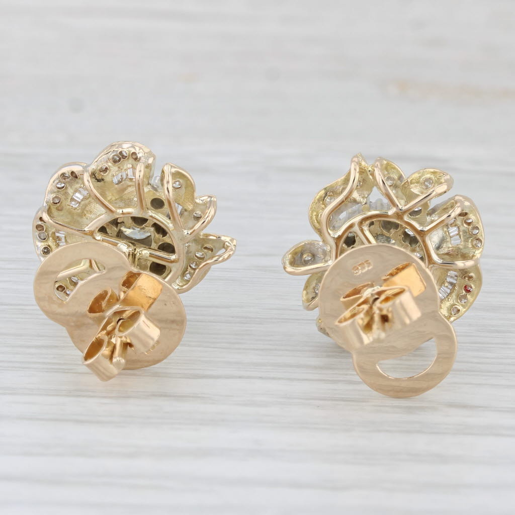 Light Gray 1.48ctw Diamond Flower Stud Statement Earrings 14k Yellow Gold