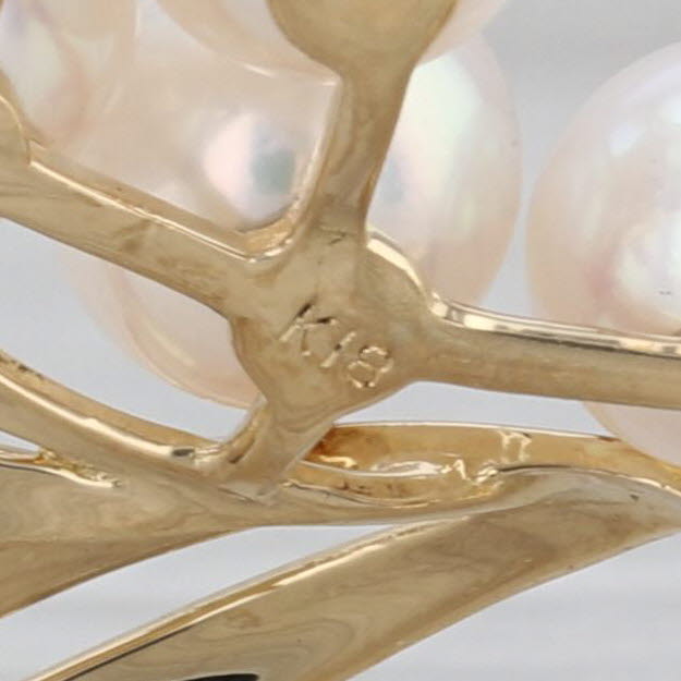 Mikimoto Cultured Pearl Flower Brooch 18k Yellow Gold Pin