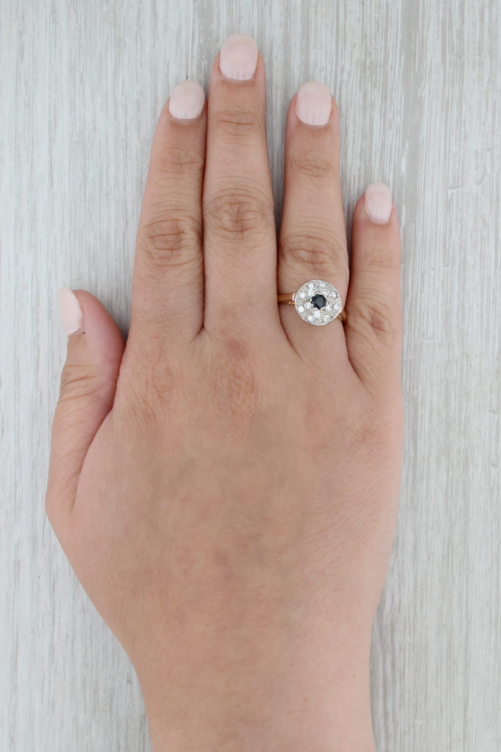 0.45ctw Round Blue Sapphire Diamond Halo Ring 14k Yellow Gold Size 8 Engagement