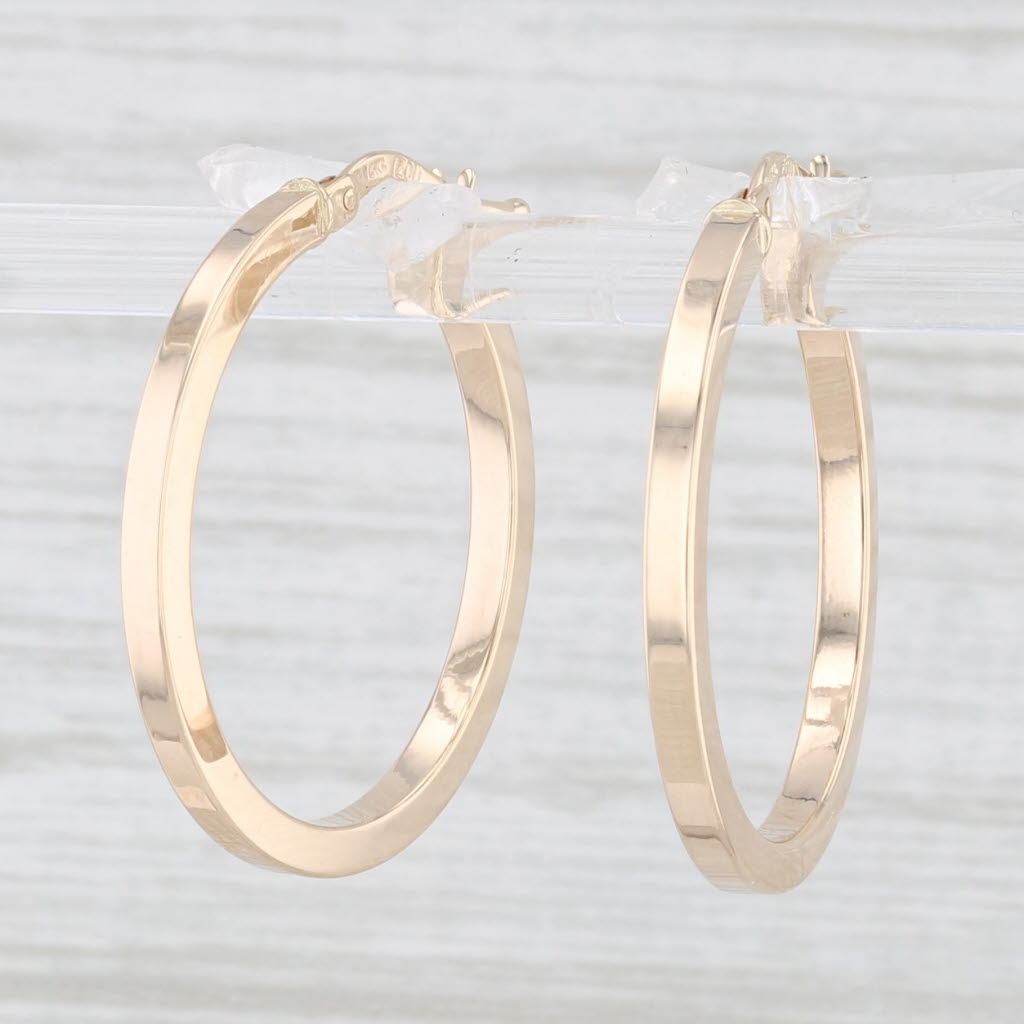 Light Gray New Hoop Earrings 14k Yellow Gold Round Hoops Pierced Snap Top 2 x 25mm