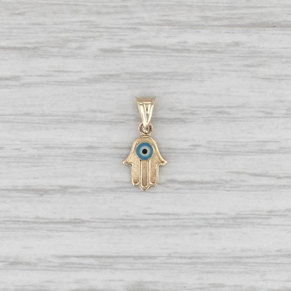Hamsa Hand Talisman Pendant 14k Gold Small Drop All Seeing Eye of Deity Charm