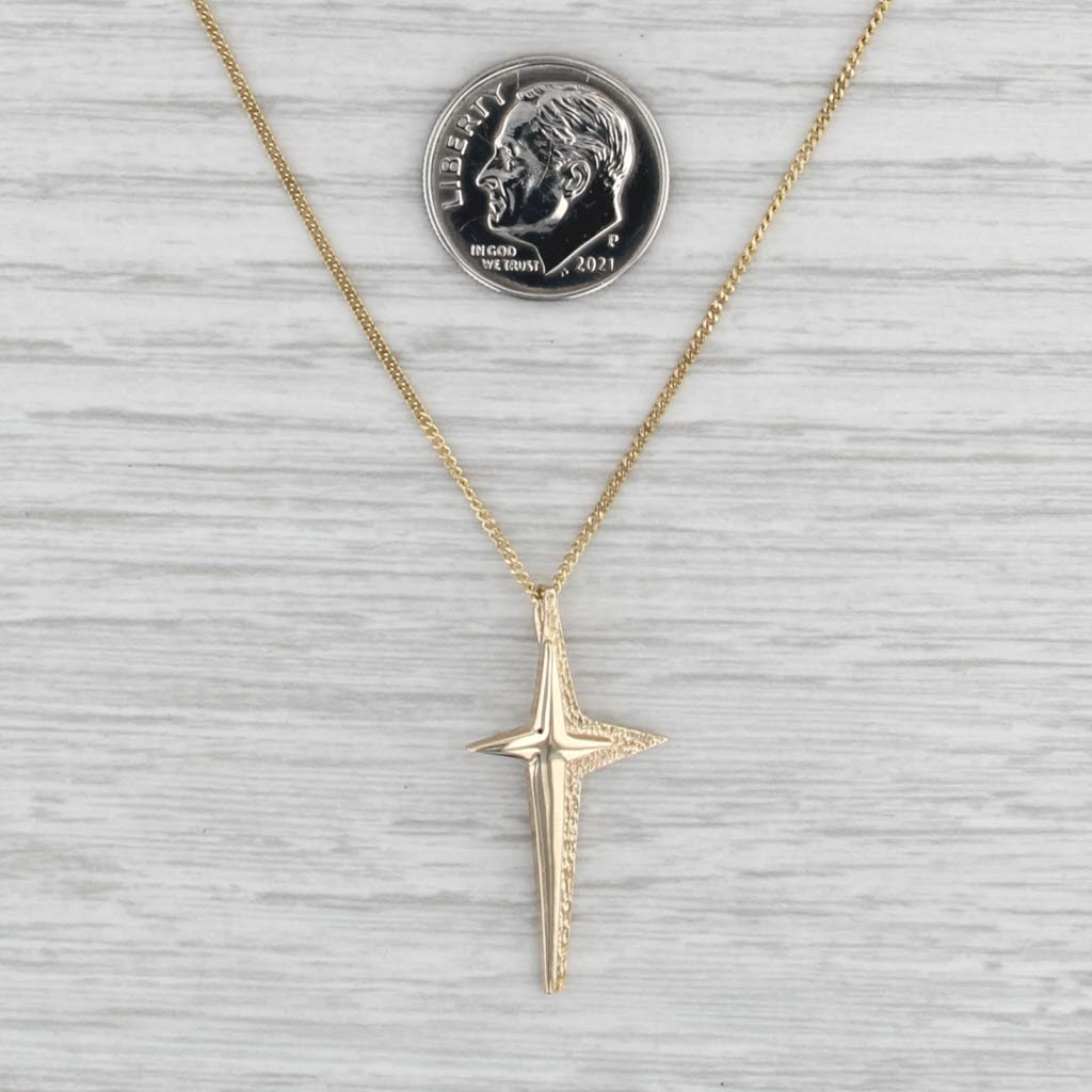Double Cross Pendant Necklace 14k Yellow Gold 18" Curb Chain Necklace