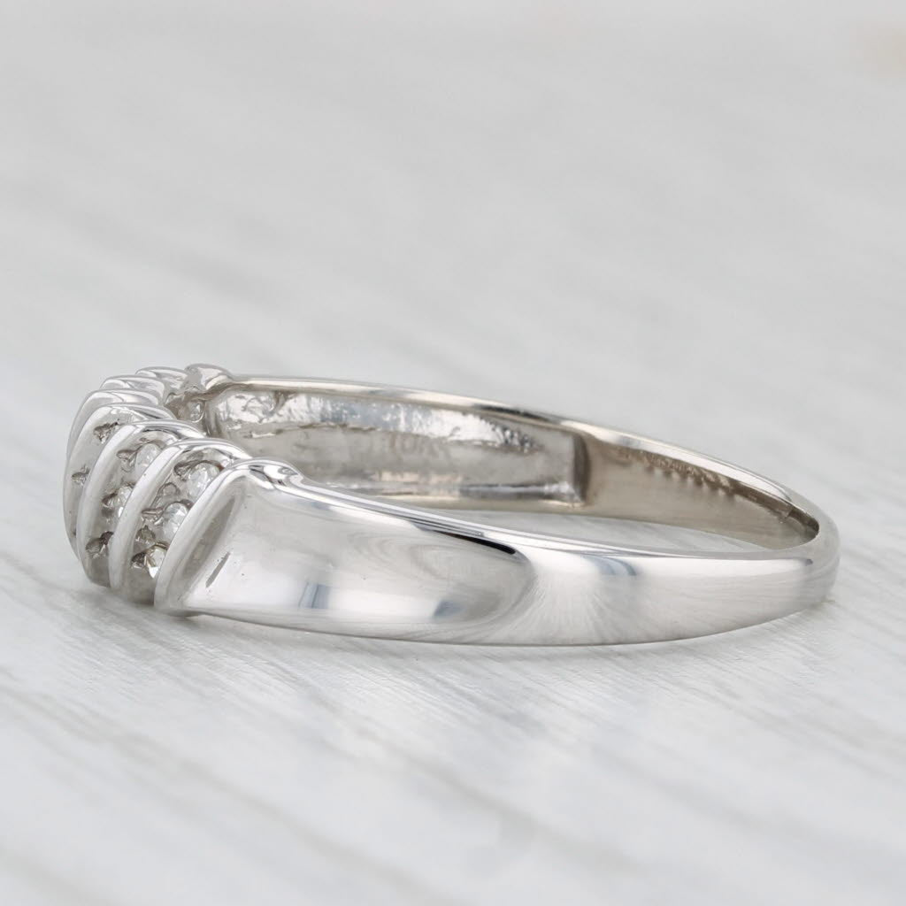 Light Gray 0.15ctw Scalloped Diamond Ring 10k White Gold Size 8 Stackable Wedding Band