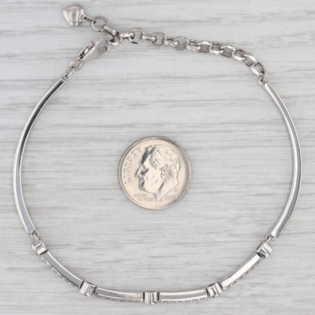 Light Gray 0.75ctw Diamond Bar Links Bracelet 14k White Gold Adjustable 6.5"-8.25"