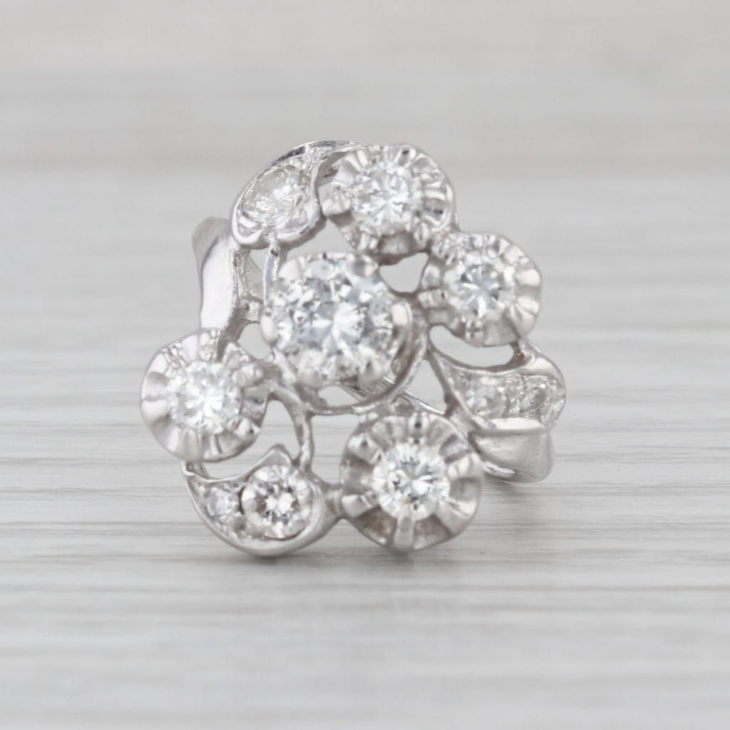 Vintage 1.41ctw Diamond Cluster Ring 14k White Gold Heart Accents Size 5.5