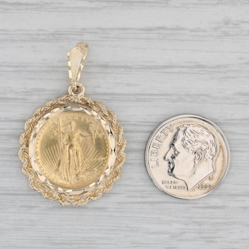 Gray 1986 American Eagle Coin Pendant 14k 999 Gold 1/10oz 5 Dollar Walking Liberty