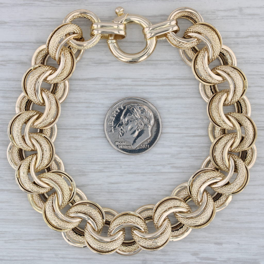 Gray Cable Chain Bracelet 14k Yellow Gold 7.75" 12.3mm Starter Charm Bracelet