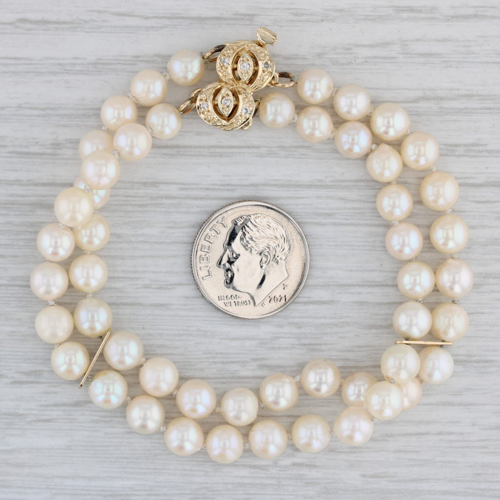 Gray Cultured Pearl Diamond Bead Strand Bracelet 14k Yellow Gold 7"