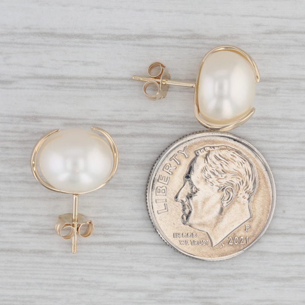 Gray Cultured Pearl Solitaire Earrings 14k Yellow Gold
