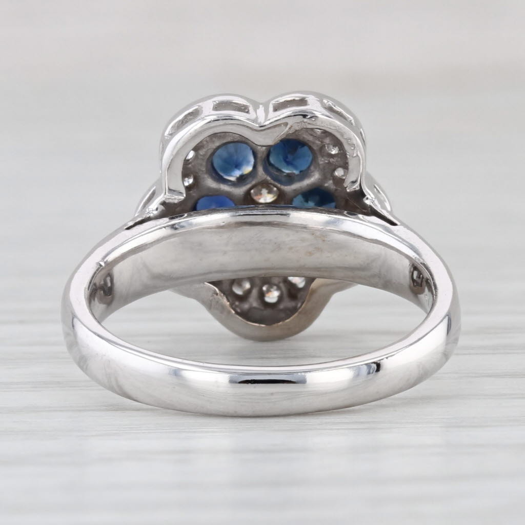 0.86ctw Blue Sapphire Diamond Flower Ring 14k White Gold Size 6.5