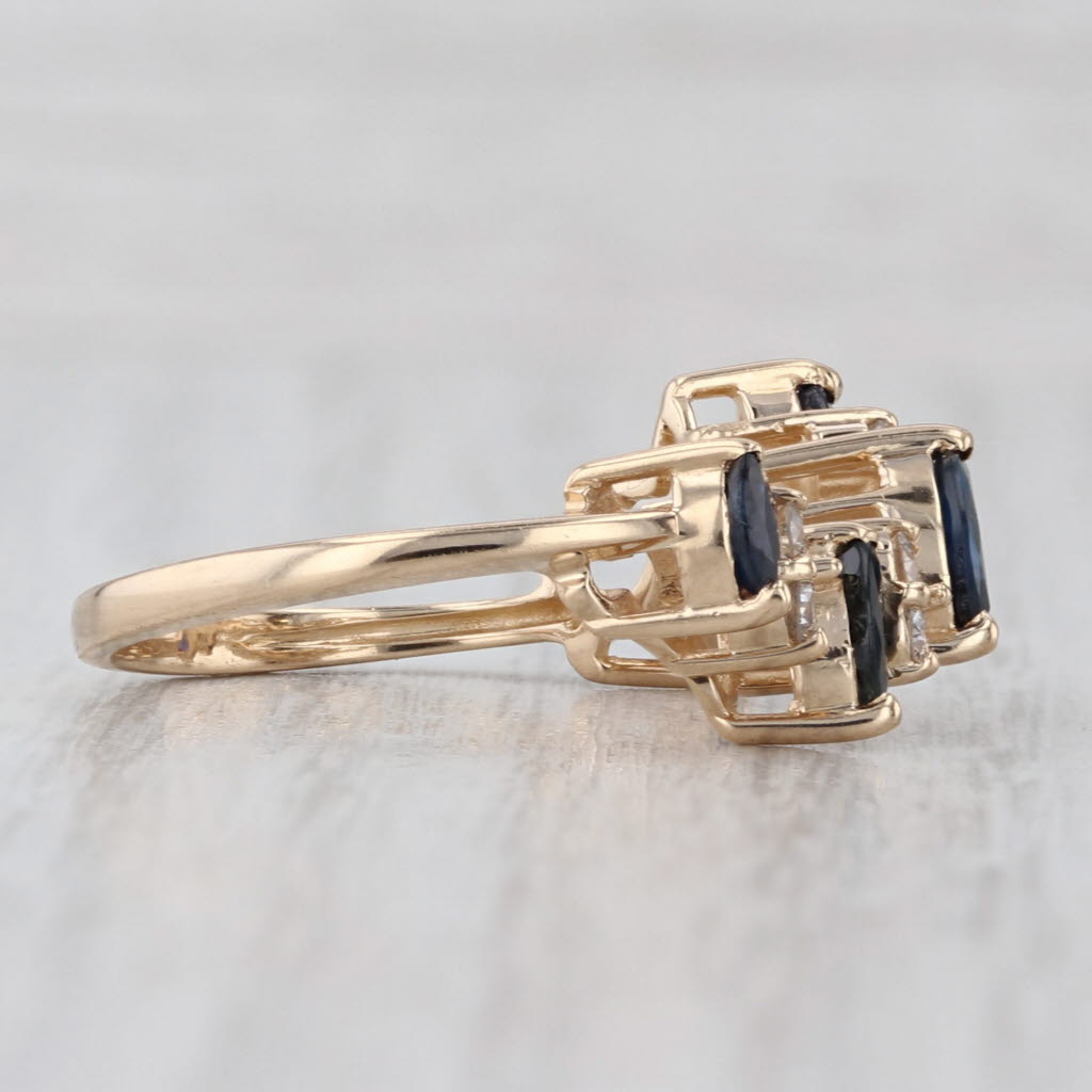 1.19ctw Blue Sapphire Diamond Contoured Ring 14k Yellow Gold Size 6.25