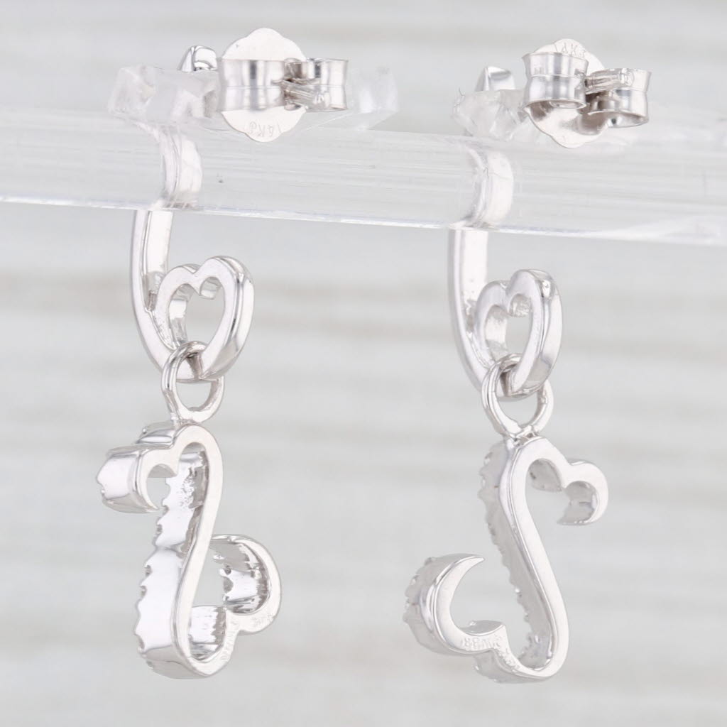 Light Gray Jane Seymour Diamond Open Heart Dangle Earrings 14k White Gold Drops