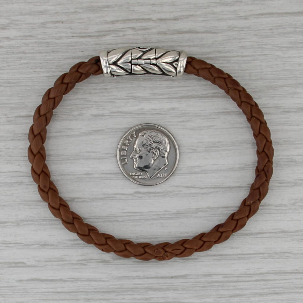 David Yurman Leather Braided Band Bracelet Sterling Silver 6.75" 5mm