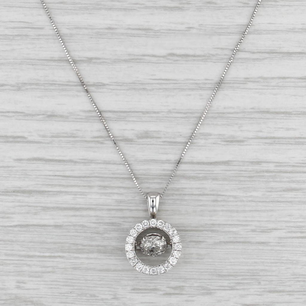 0.65ctw Diamond Floating Halo Pendant Necklace 14k White Gold 18" Box Chain