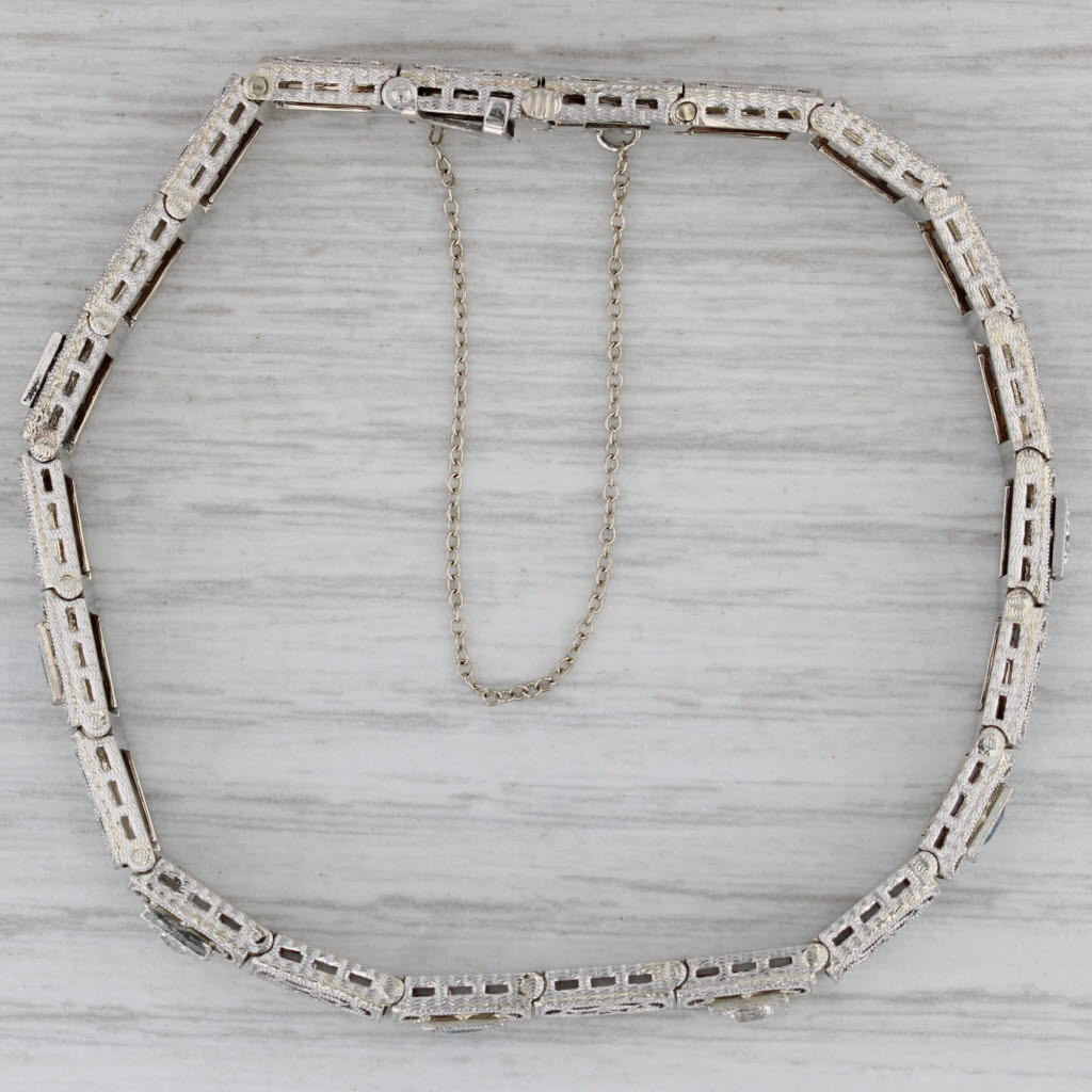 Gray Art Deco Filigree Lab Created Sapphire Diamond Bracelet 14k Gold Platinum