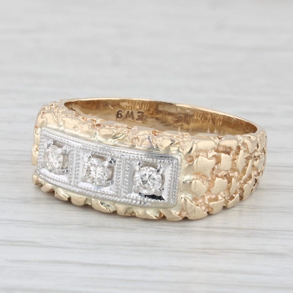 Light Gray 0.25ctw Diamond Men's Ring 10k Yellow Gold Size 10.25 Wedding Band
