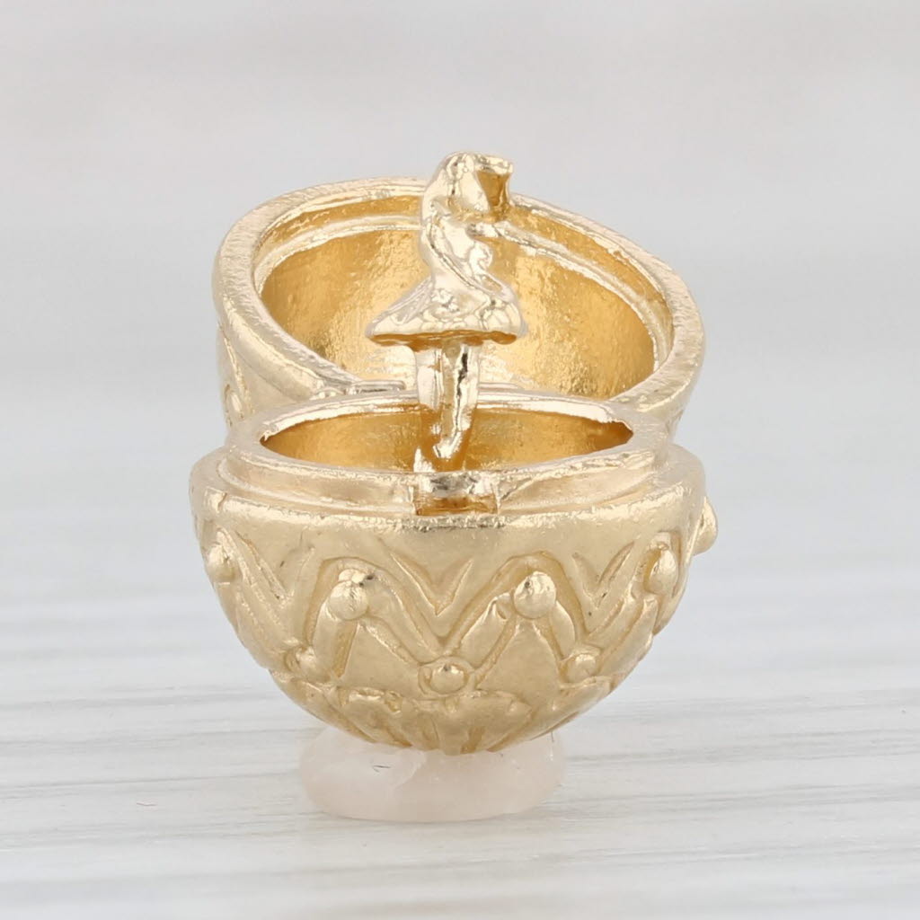 Light Gray Ornate Egg Ballerina Charm 14k Yellow Gold Pendant