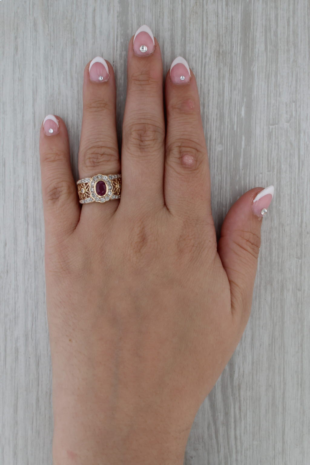 1.12ctw Ruby Diamond Halo Ring 14k Yellow Gold Size 7.25-7.5 Flower Accents