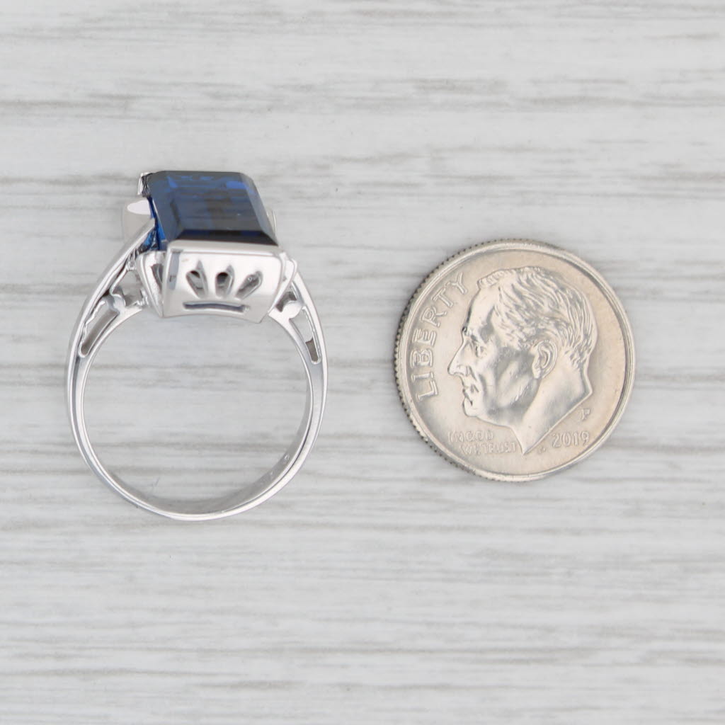 Light Gray 5.50ct Lab Created Blue Spinel Ring 10k White Gold Size 6 rectangle Solitaire