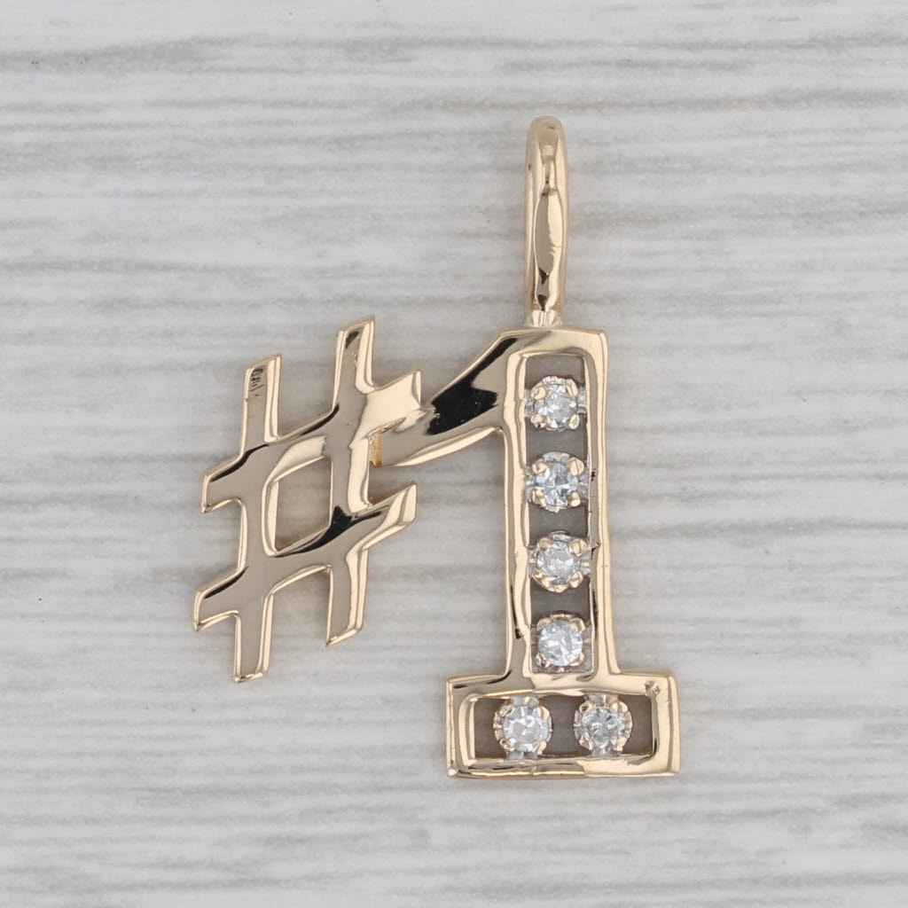 Gray Diamond Number 1 Pendant 14k Yellow Gold Sports Keepsake #1