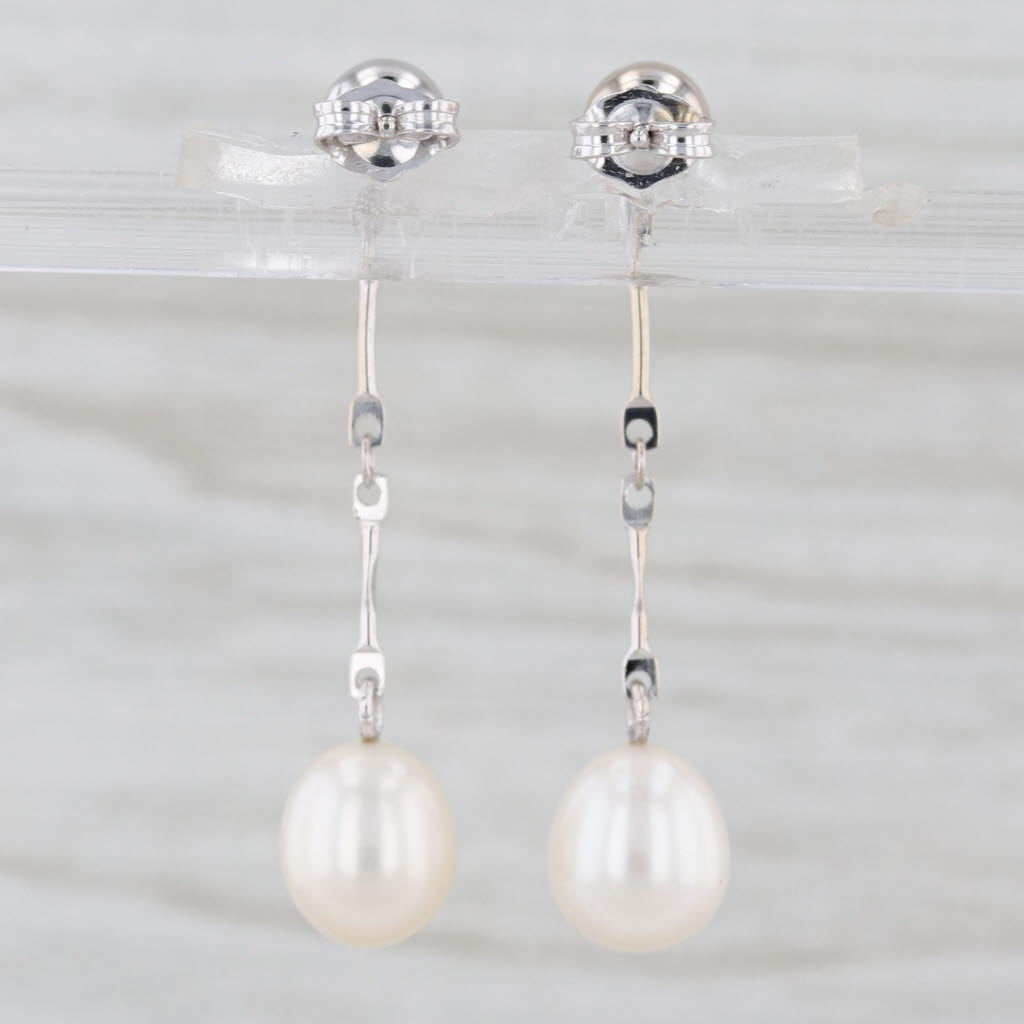 Cultured Pearl Dangle Earrings 10k White Gold Chain Drops