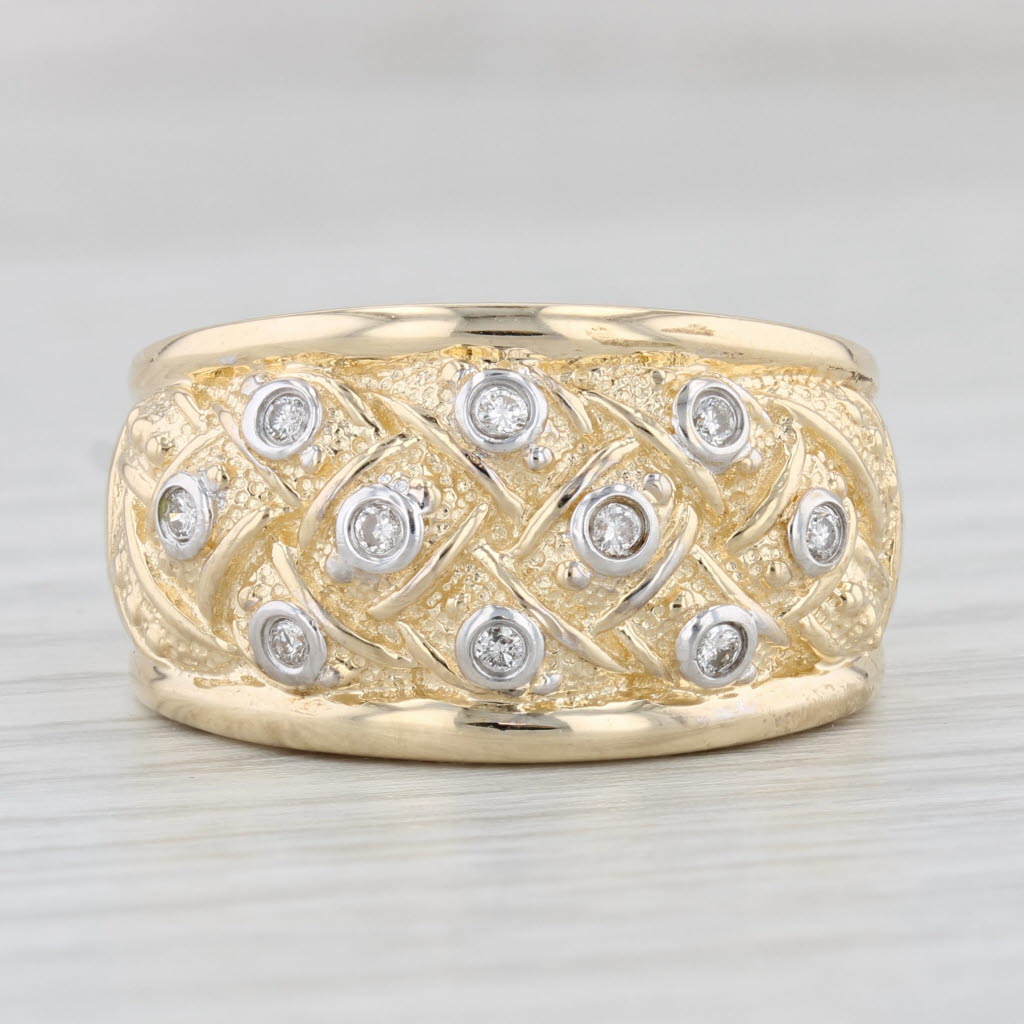 Light Gray 0.15ctw Diamond Basket Weave Ring 14k Yellow Gold Size 7.25